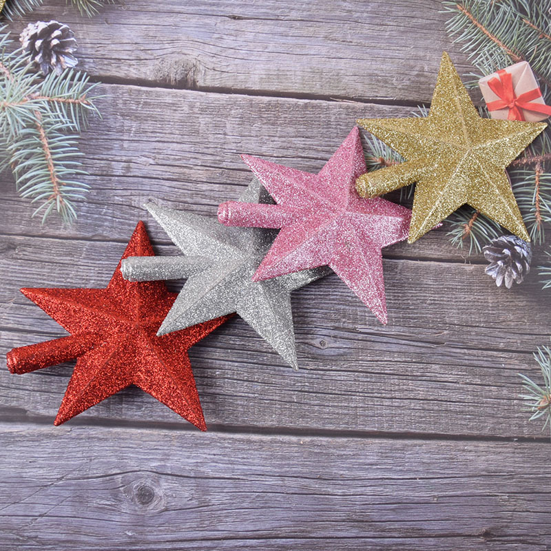 Christmas Decorations Christmas Tree Top Star 20cm Gold Powder 15cm Glitter Five-Star Accessories Wholesale in Stock