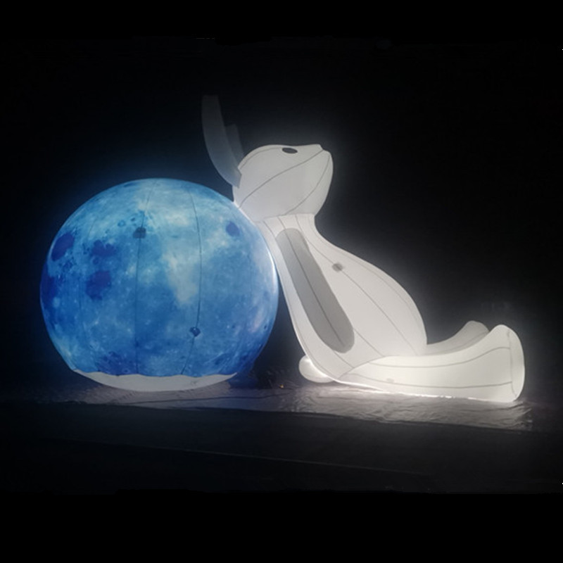 大型中秋节气模充气发光仿真月球玉兔卡通模型商场售楼部装饰活动