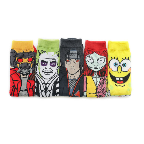 Foreign trade wholesale manufacturer men's comic socks cotton cartoon women's mid-calf socks anime trendy long-tube character European and American socks