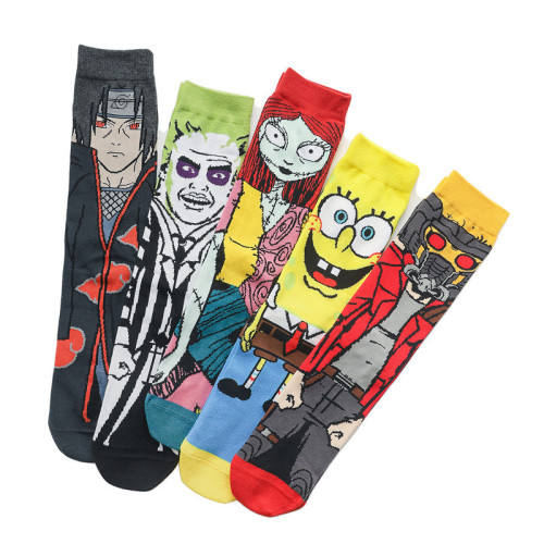 Foreign trade wholesale manufacturer men's comic socks cotton cartoon women's mid-calf socks anime trendy long-tube character European and American socks