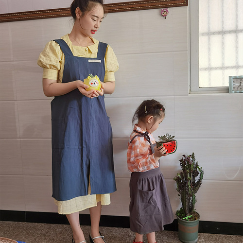 Cross-border fashionable Japanese and Korean large size aprons, breathable home clothes, flower shop cafe cotton and linen work clothes, foreign trade bibs