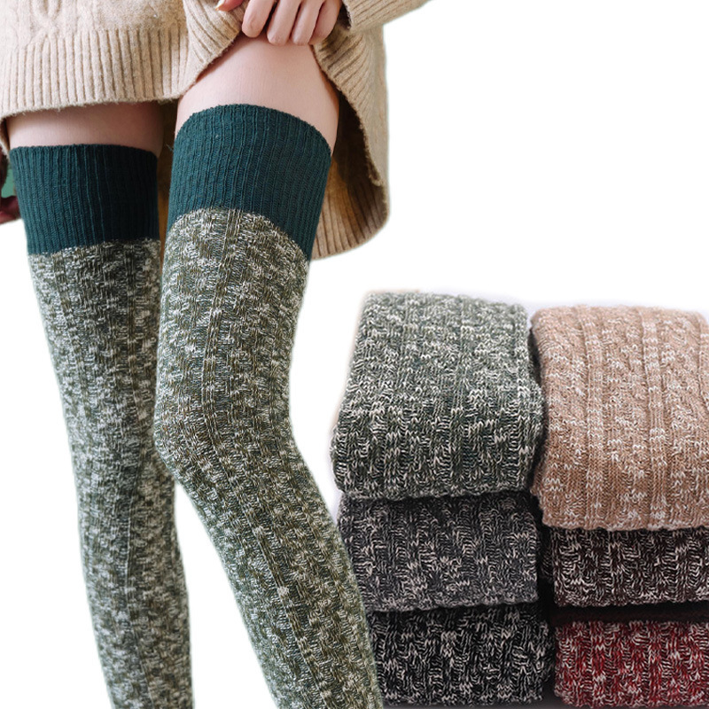 Cross-Border Thick Knit New Style Extended Thickened Ins Simple Thigh-High Socks Slouch Socks High Tube Socks Long Tube Socks for Tall Individuals Cotton