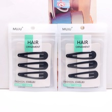 连锁商超发饰简约韩版黑色水滴夹边夹精美3只袋装发夹条形码头饰
