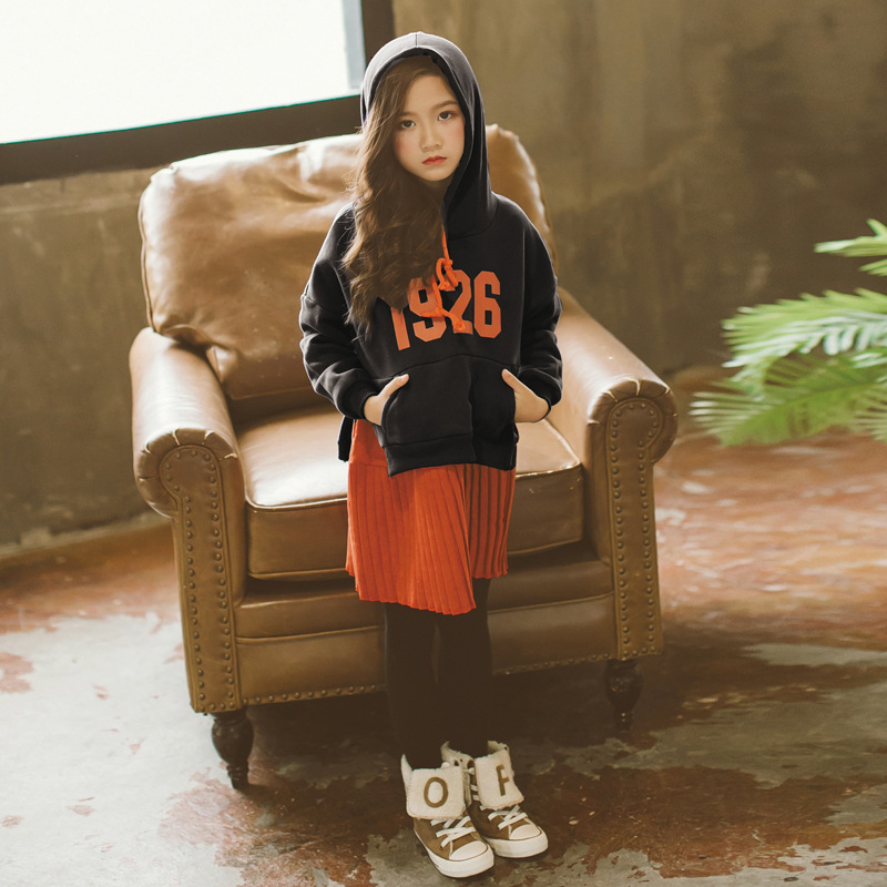 Estilo coreano 2023 Invierno Nuevas niñas suéter forrado de lana vestido de costura vestido de princesa de las niñas