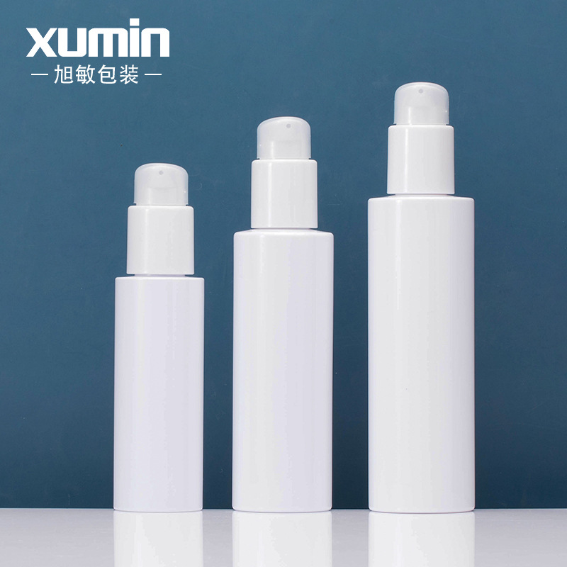 100-150ML白色平肩PET乳液瓶 白色带锁压汞头200乳液压瓶旭敏包材