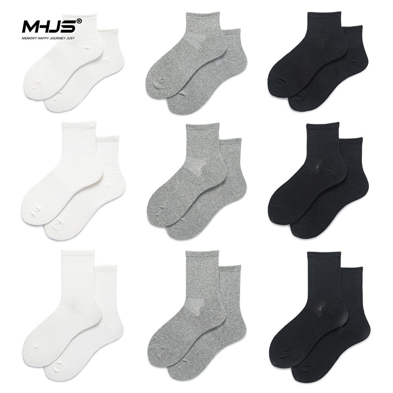 Socks Classic Black and White Gray Women's Mid-Calf Spring & Fall Thin Sports Socks Mesh Low-Top Pure Color Cotton Socks