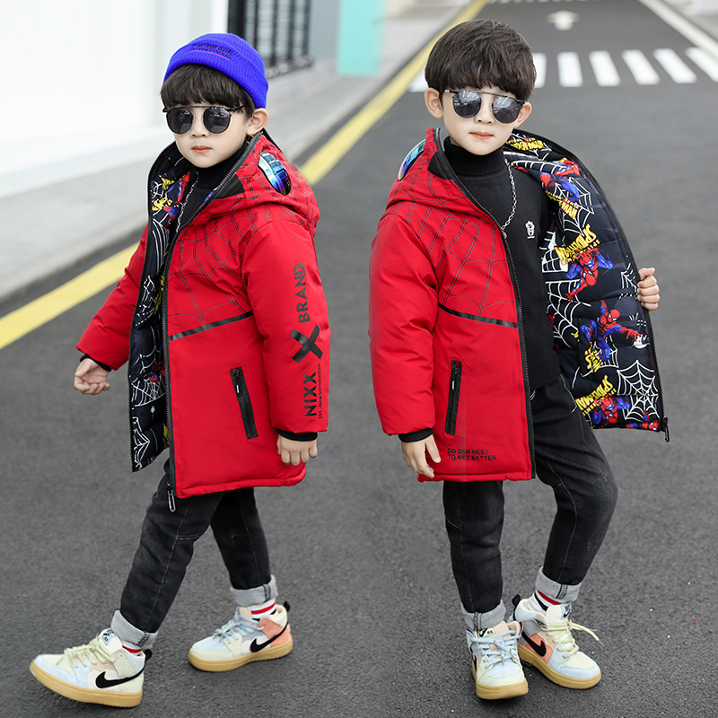Children's clothing boys cotton coat children 2023 winter new style long-sleeved double-sided spider man thickened cotton coat 