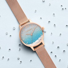 欧美流行渐变色石英腕表 新款时尚ins韩版流沙滚珠不锈钢网带手表