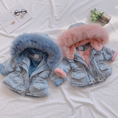 Export Trade Children's Clothing Girls' Cotton Coat Winter Thickening New Autumn and Winter Clothes Female Baby Cotton Coat Little Kid Fleece Denim Jacket 
