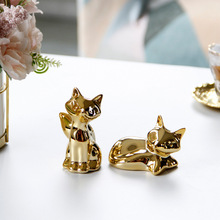 简约小狐狸摆件可爱金色陶瓷家居装饰抽象迷你工艺品桌面装饰品