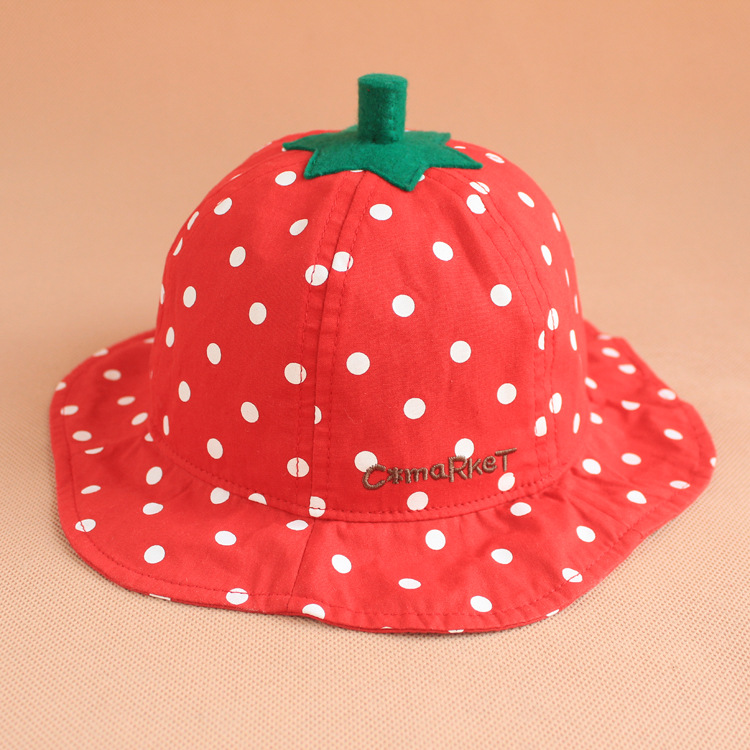 新款日系儿童帽草莓盆帽渔夫帽可爱宝宝夏天户外防晒遮阳太阳帽子