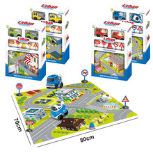 散批代发 儿童玩具城市汽车主题地图套装惯性工程消防车地毯布垫