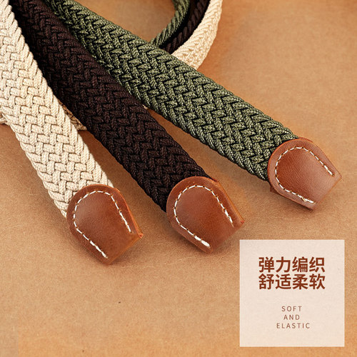 Network bestseller canvas belt women elastic woven drawstring belt unisex Korean version needle buckle student thin belt