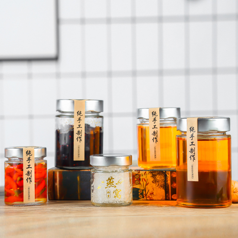 高盖酱菜瓶透明玻璃圆形蜂蜜瓶厨房食品辣椒酱腐乳瓶100ml-750ml