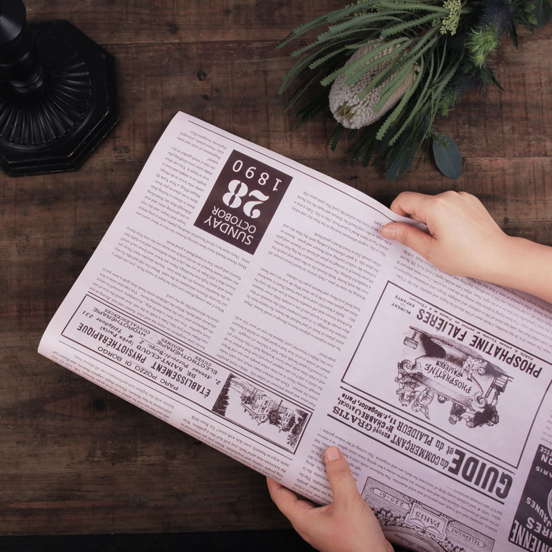 Rollo de papel de embalaje de flores material de embalaje de la flor Papel de embalaje inglés de moda vintage inglés mano cuenta periódico de vaca