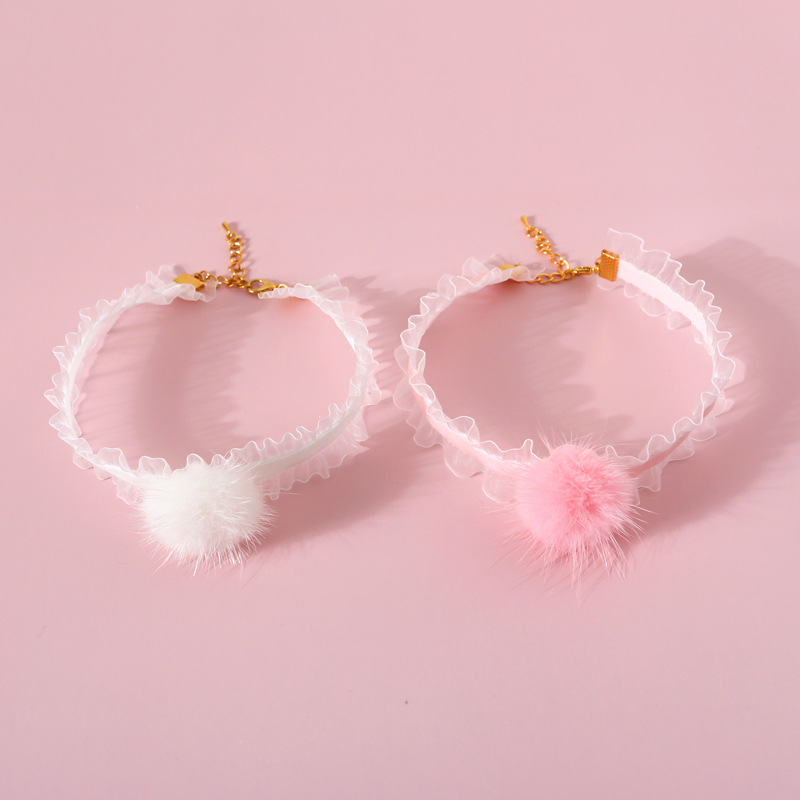 Comercio exterior terciopelo hormigueo encaje elástico visón bola de pelo gato mascota collar ajustable estética mascota accesorios collar