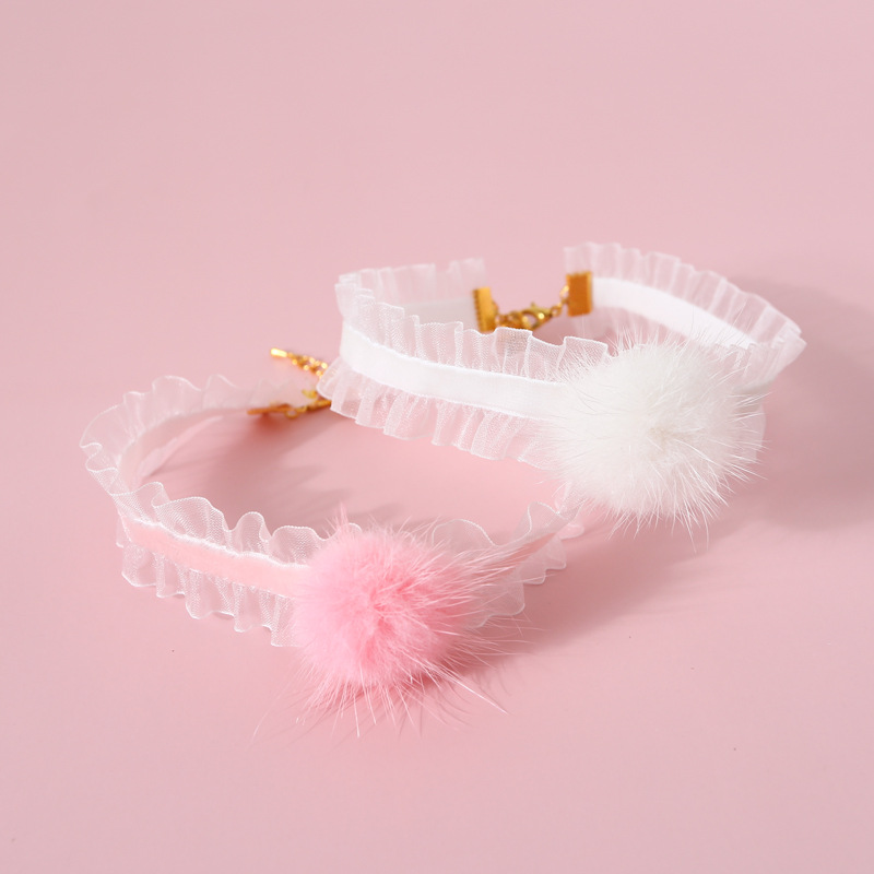Comercio exterior terciopelo hormigueo encaje elástico visón bola de pelo gato mascota collar ajustable estética mascota accesorios collar