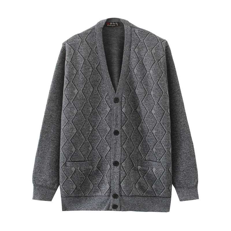 Весна и осень поколения мужчин среднего и пожилого возраста Свитер отца пальто V-образным вырезом людей среднего и пожилого возраста плюс толстый свитер кардиган