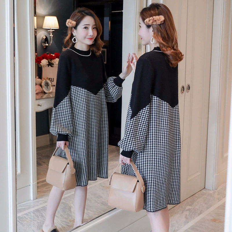 Платье для беременных, осеннее платье средней длины, свободное платье для беременных в западном стиле, в модном стиле, скрывающее живот, на раннюю осень