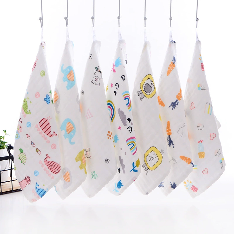 Children's Gauze Cotton Baby Towel & Cartoon Bib, Soft Face/Hand Wipe, Sizes 25×25–30×50 cm