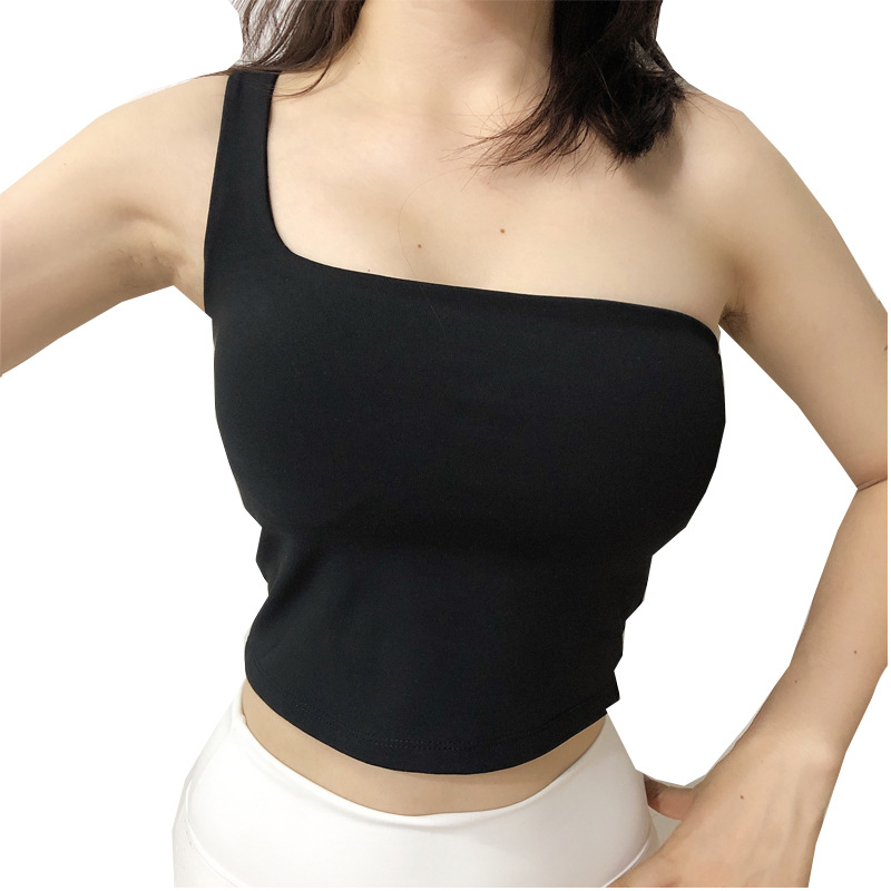 2020 nuevo chaleco de fitness deportivo Red de mujer rojo solo hombro Comercio exterior envuelto en el pecho alta absorción de humedad elástica de secado rápido top de entrenamiento