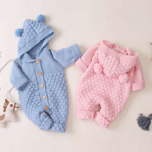 Baby knitted jumpsuit spring and autumn newborn clothing male and female baby sweater cute warm crawling clothes