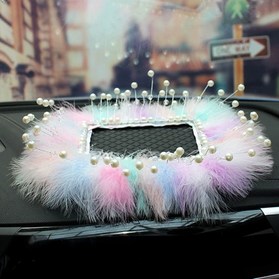 Car-Mounted Pearl Feather Square Non-Slip Mat Car Ornament Phone Non-Slip Mat Dashboard Storage Mat In-Car (Anti-slip mat) - seven-colors