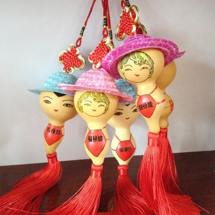 厂家葫芦批发工艺品礼品/儿童玩具可爱草帽娃娃烙花葫芦挂件/