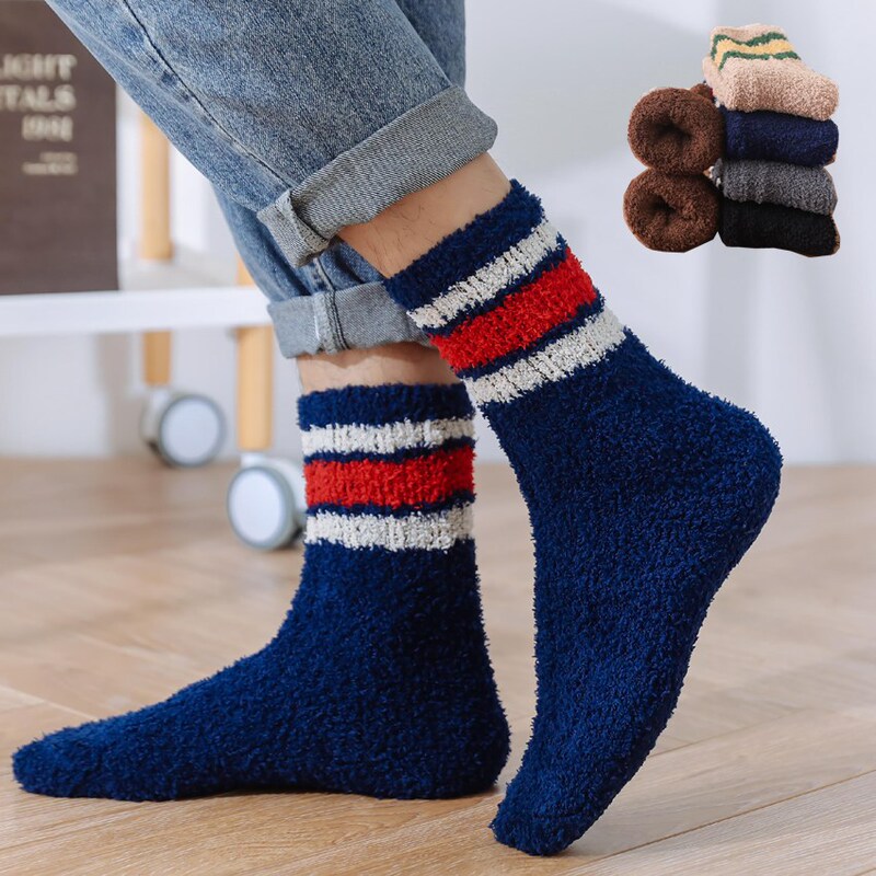Men's Slippers Socks Sports fleece-lined Sleeping Socks Winter Coral Fleece Home Crew Sailor Medium Socks Cross Border Amazon