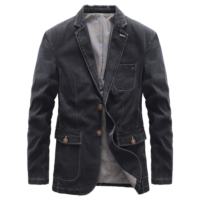 Spring and Autumn Denim Jacket Business Casual New Cross-border Jacket Men's Thin Young and Middle-aged Handsome Slim-fit Small Suit Spring and Autumn Denim Jacket Business Casual New Cross-border Jacket Men's Thin Young and Middle-aged Handsome Slim-fit Small Suit