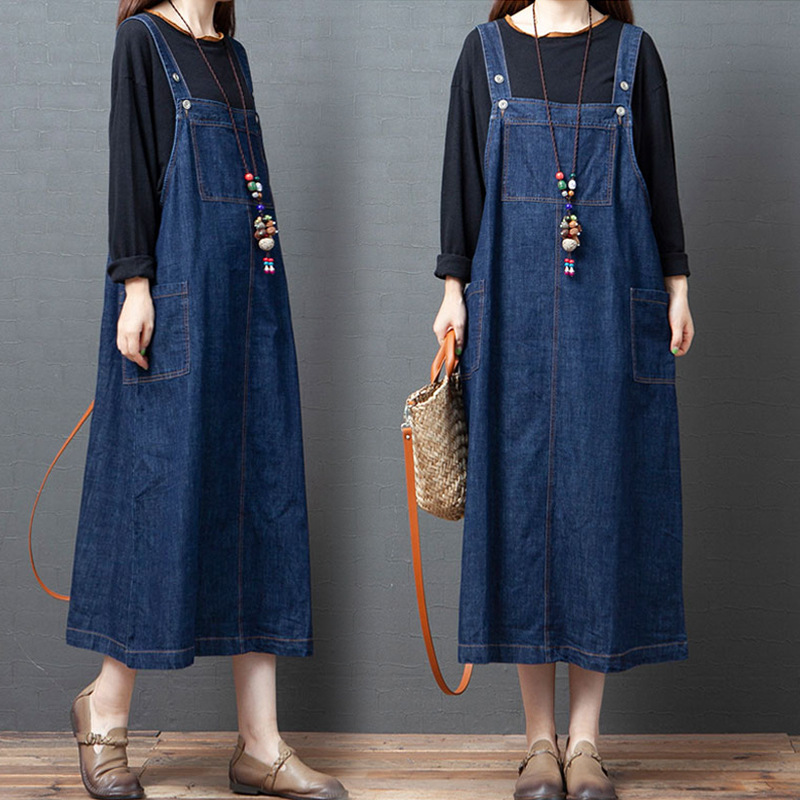 1265 # Autumn New Korean Style Plus Size Denim Dress Versatile Slimming Women's Suspender Skirt