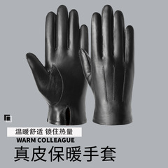 Men's winter genuine leather gloves European and American driving and riding windproof and warm goatskin touch screen fashion cross-border business