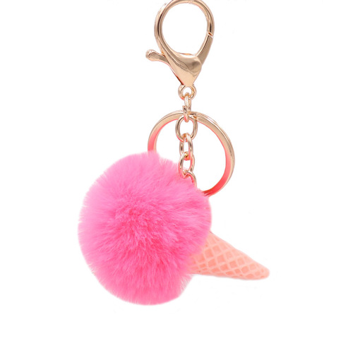 New 5cm imitation Rex rabbit fur ball ice cream cone keychain pendant bag key pendant wholesale