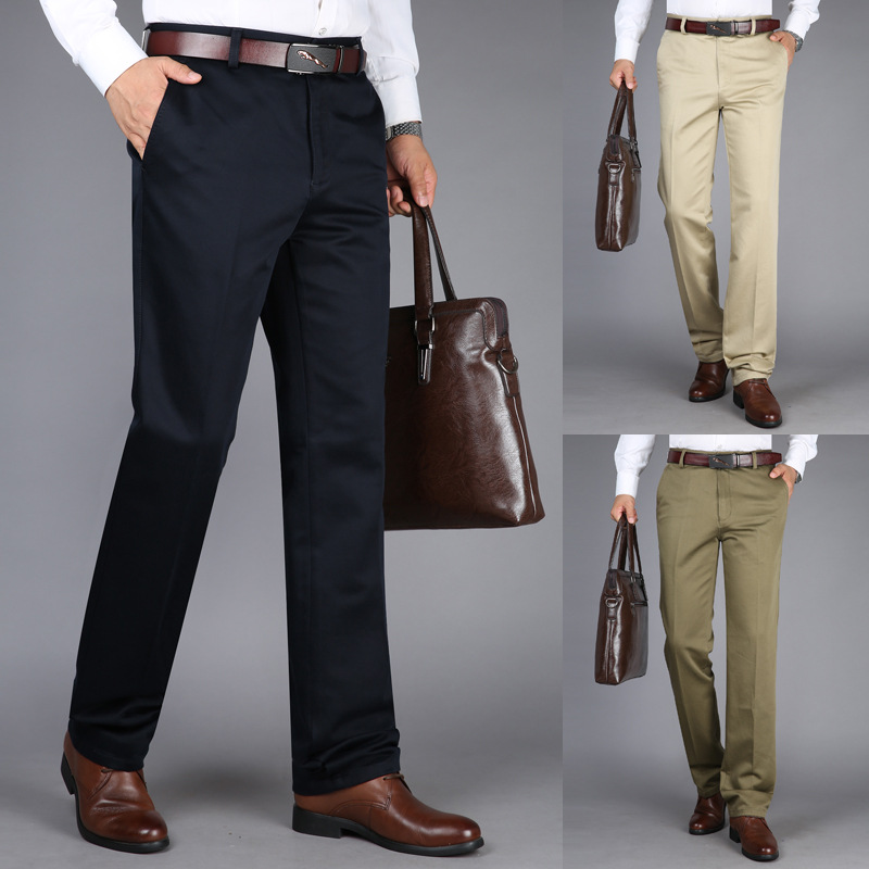 New Autumn and Winter New Arrival Men's Casual Pants Thick High Waist Stomp Cotton Business Loose Straight Middle-Aged Men's Long Pants