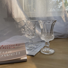 韩式浮雕矮脚玻璃杯刻花红酒杯西餐厅女士高脚杯创意个性雕花酒杯