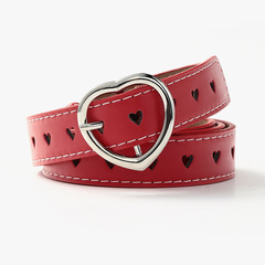 Korean Trendy Single Item Heart Buckle Belt for Women Fashion Heart Shape Full Hole Hollow Decorated Ladies Belt Direct Manufacturer Sale