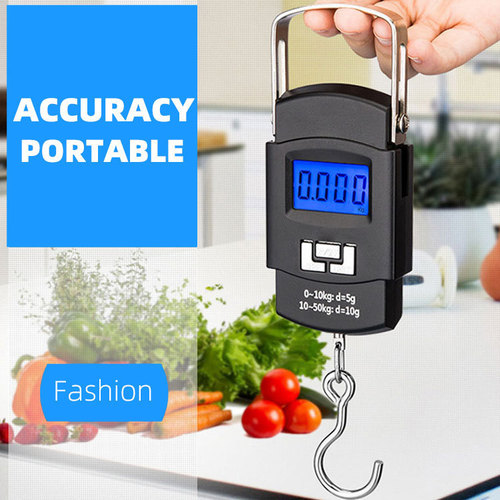 Cross-border factory direct sales 50kg stainless steel hook scale portable backlit portable scale luggage scale A08 electronic scale