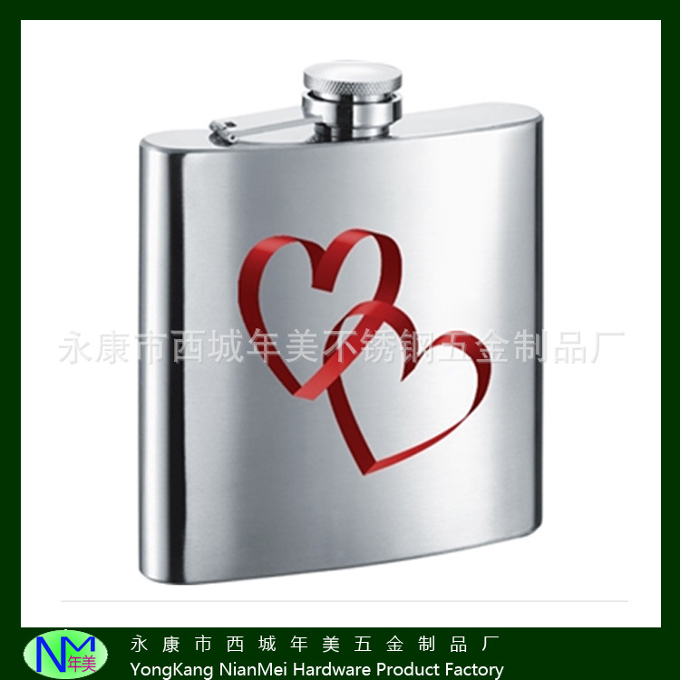 直销新颖创意情人礼品心型不锈钢酒壶 6oz