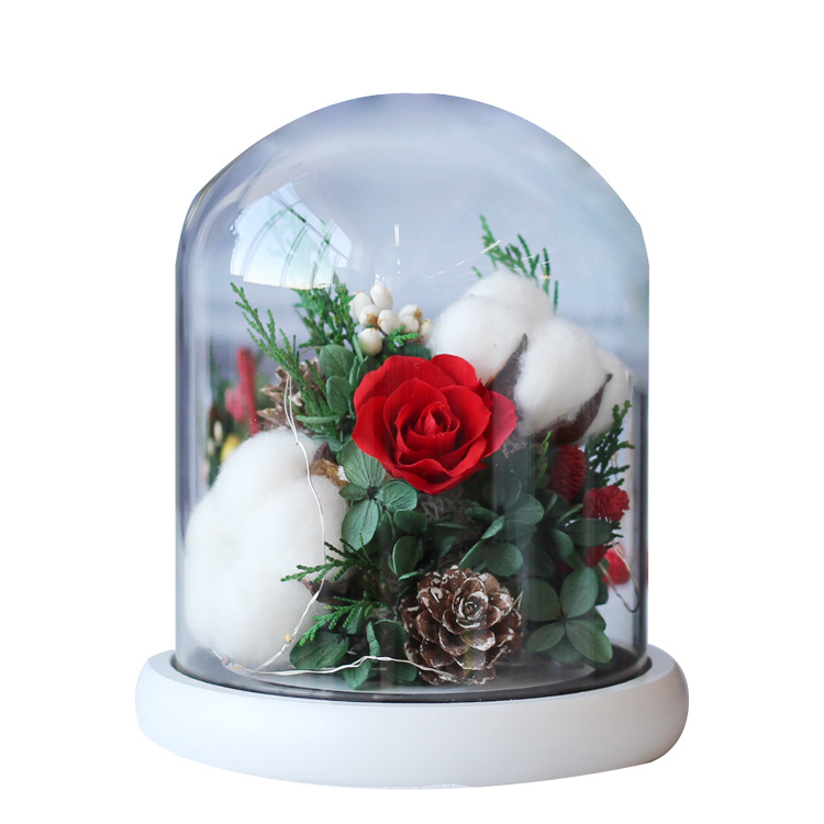 Regalo del Día de la Madre, rosa real en cristal con cubierta de algodón, regalo de cumpleaños para novia, flor eterna de Yunnan, flor eterna creativa.