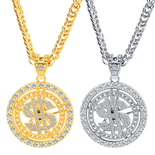 European and American Best Selling Dollar Necklace Hip-hop Personalized Trendy Brand Necklace with Diamond US Dollar Turn Pendant Necklace
