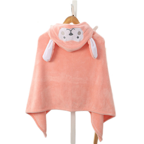 Children's hooded bath towel cloak absorbent high density coral velvet bathrobe microfiber cartoon baby bath skirt wholesale
