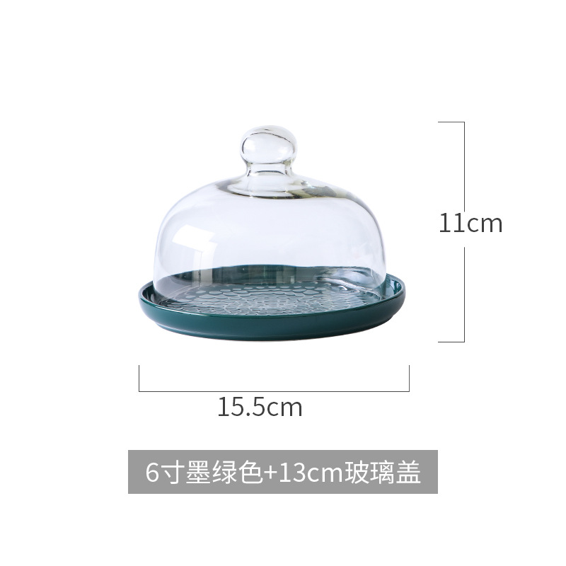 Nórdico nuevo plato de pastelería Placa de postre de pastel pastelería occidental para hornear cubierta de vidrio transparente Placa de pastelería bandeja de exhibición de pan