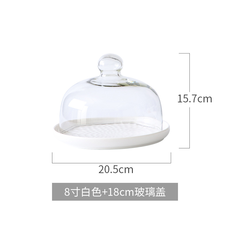Nórdico nuevo plato de pastelería Placa de postre de pastel pastelería occidental para hornear cubierta de vidrio transparente Placa de pastelería bandeja de exhibición de pan