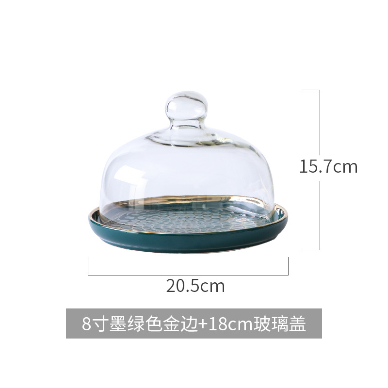 Nórdico nuevo plato de pastelería Placa de postre de pastel pastelería occidental para hornear cubierta de vidrio transparente Placa de pastelería bandeja de exhibición de pan