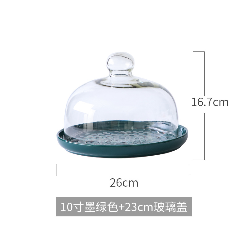 Nórdico nuevo plato de pastelería Placa de postre de pastel pastelería occidental para hornear cubierta de vidrio transparente Placa de pastelería bandeja de exhibición de pan