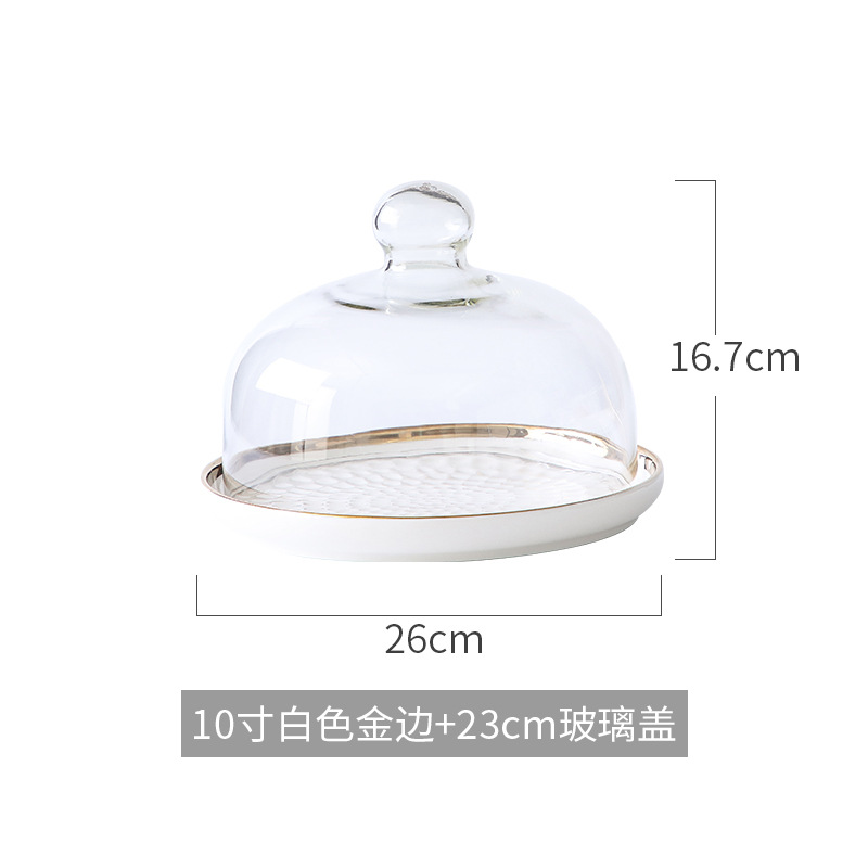 Nórdico nuevo plato de pastelería Placa de postre de pastel pastelería occidental para hornear cubierta de vidrio transparente Placa de pastelería bandeja de exhibición de pan