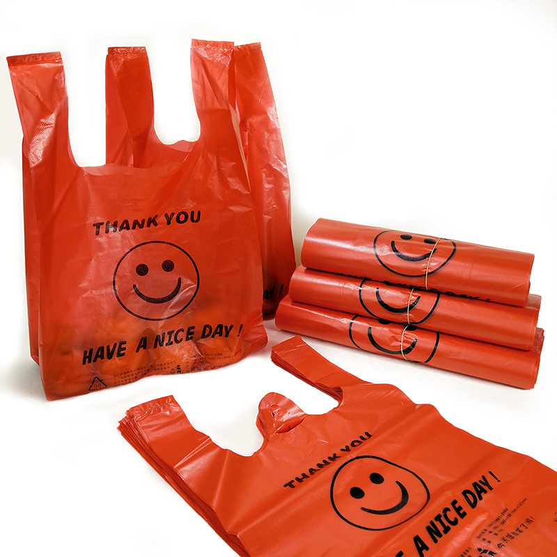 Large wholesale smiley face plastic bag red convenient bag plastic bag vest fruit bag shopping bag red bag Large wholesale smiley face plastic bag red convenient bag plastic bag vest fruit bag shopping bag red bag