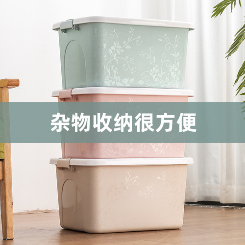 Storage box Factory direct sales plastic printed dustproof storage box Daily multifunctional storage box with wheels for sundries