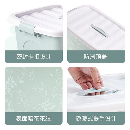 Storage box Factory direct sales plastic printed dustproof storage box Daily multifunctional storage box with wheels for sundries