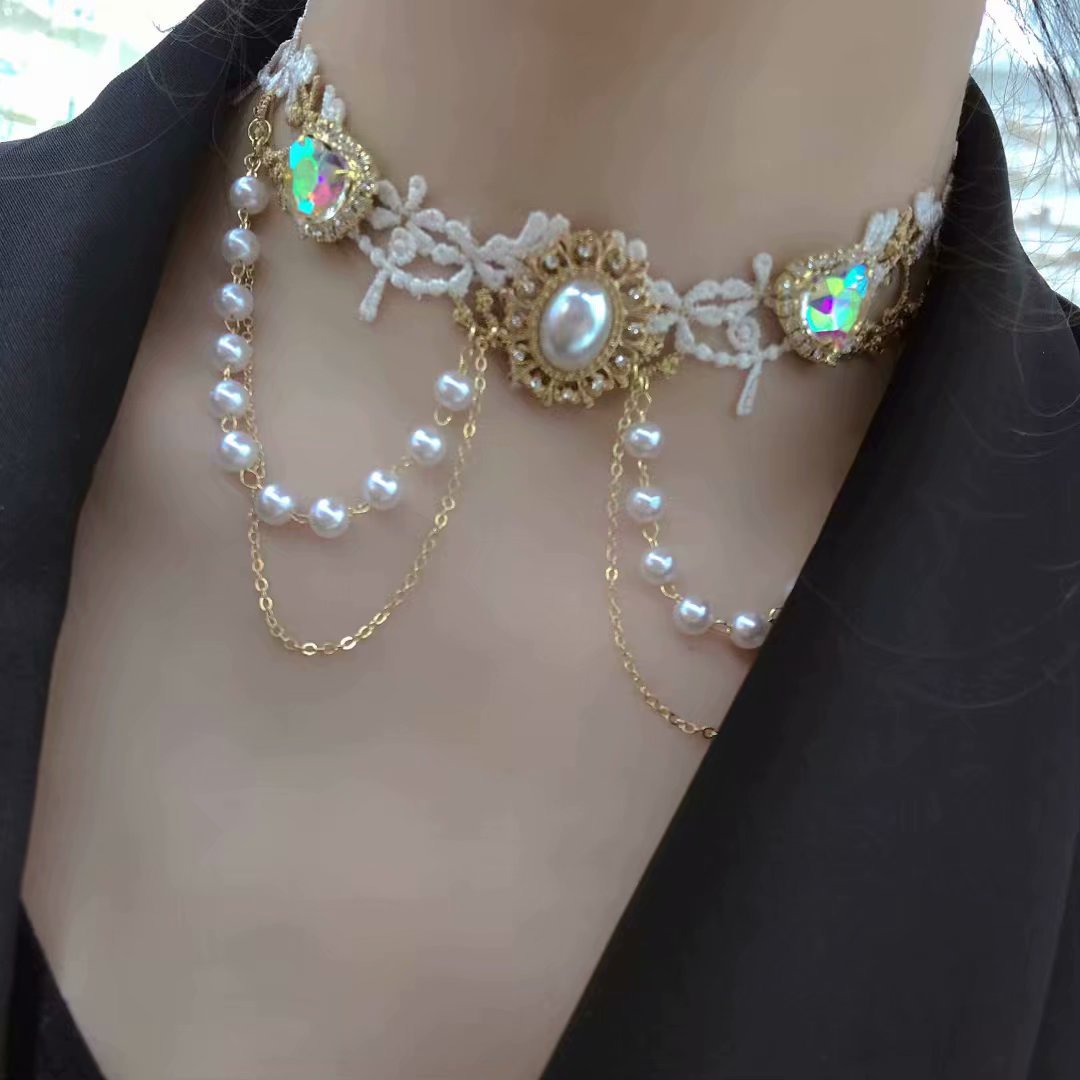 Designer Stijl Lolita Zeemeermin Concubine AB Fantasy Kleurrijke Stof Wit Gepaarde Liefde Parel Ketting Licht Luxe en Luxe Accessoires_voghion.com